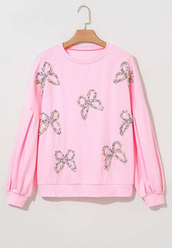 Bow Round Neck Long Sleeve Sweatshirt - Willow & Oak