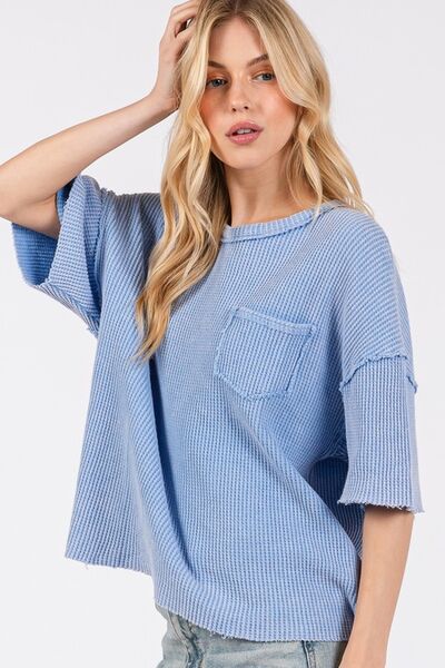 SAGE + FIG Exposed Seam Round Neck Half Sleeve T-Shirt - Willow & Oak