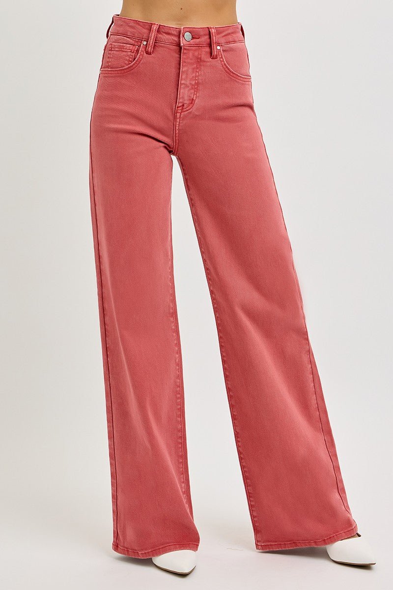 RISEN Full Size High Rise Tummy Control Wide Leg Jeans - Willow & Oak