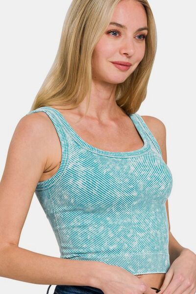 Zenana Washed Ribbed Scoop Neck Wide Strap Tank - Willow & Oak