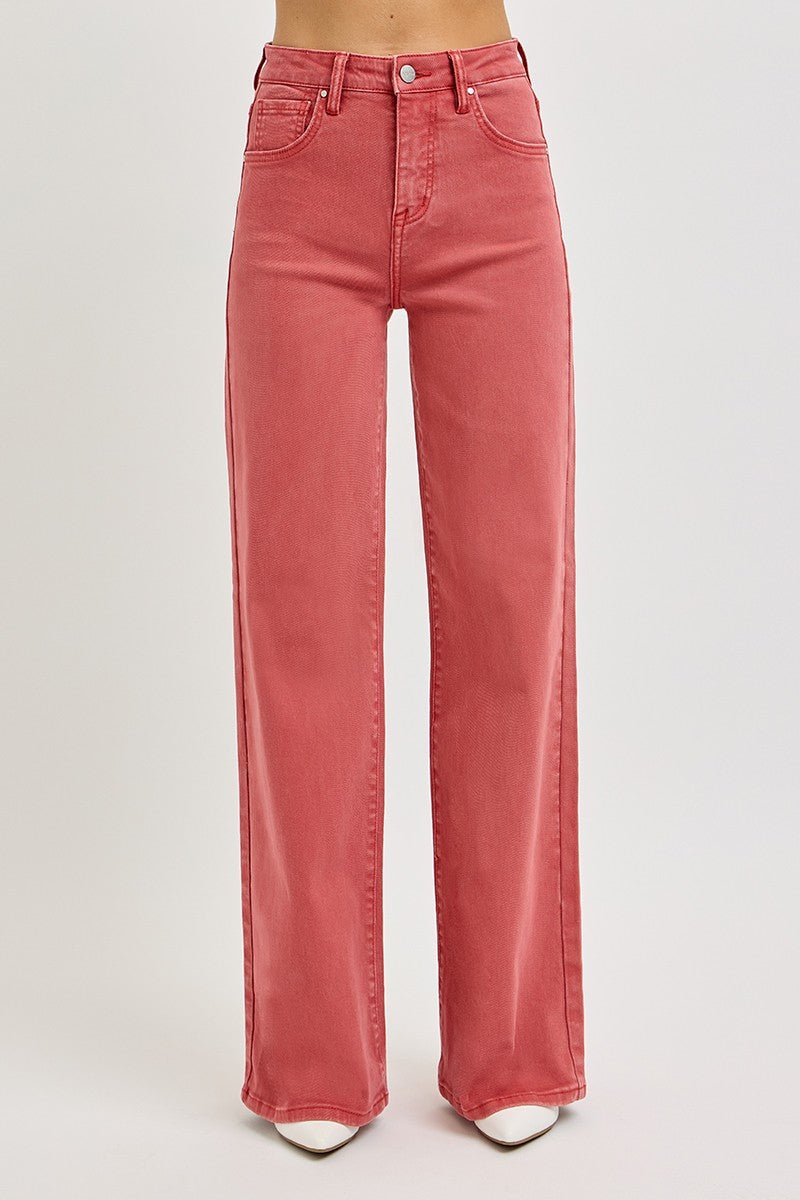 RISEN Full Size High Rise Tummy Control Wide Leg Jeans - Willow & Oak