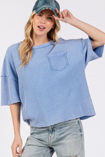 SAGE + FIG Exposed Seam Round Neck Half Sleeve T-Shirt - Willow & Oak