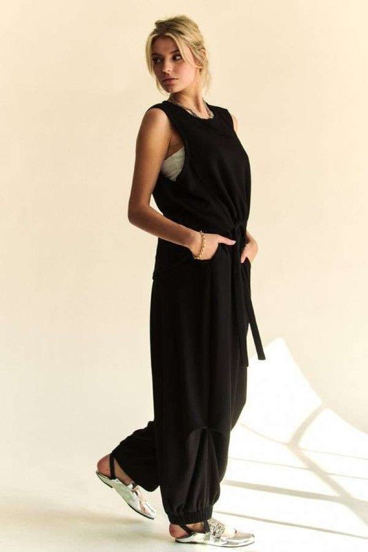 Davi & Dani Drawstring Hem Round Neck Tank and Pants Set - Willow & Oak