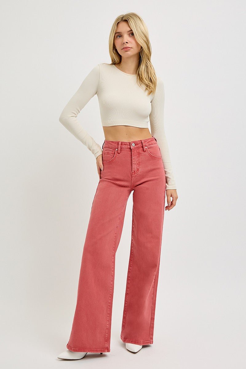 RISEN Full Size High Rise Tummy Control Wide Leg Jeans - Willow & Oak