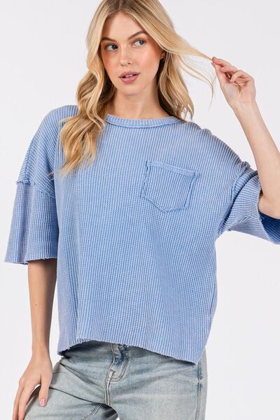SAGE + FIG Exposed Seam Round Neck Half Sleeve T-Shirt - Willow & Oak