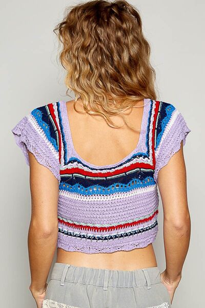 POL Openwork Ethnic Pattern Square Neck Cropped Knit Top - Willow & Oak