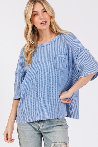 SAGE + FIG Exposed Seam Round Neck Half Sleeve T-Shirt - Willow & Oak