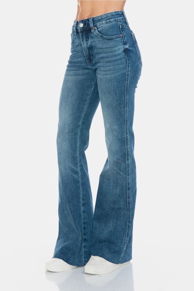Judy Blue Full Size Tummy Control Cut Hem Flare Jeans - Willow & Oak