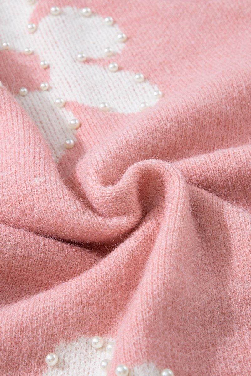 Pearl Trim Flower Round Neck Sweater - Willow & Oak