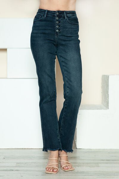 Judy Blue Full Size Button Fly Hem Destroy Straight Jeans - Willow & Oak