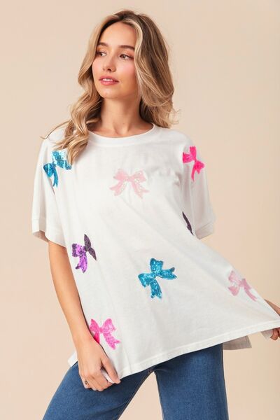BiBi Sequin Bow Patch Short Sleeve T-Shirt - Willow & Oak