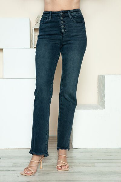 Judy Blue Full Size Button Fly Hem Destroy Straight Jeans - Willow & Oak