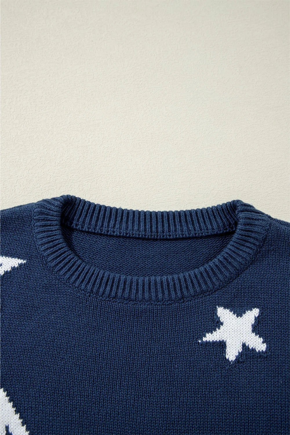 Star Round Neck Long Sleeve Sweater