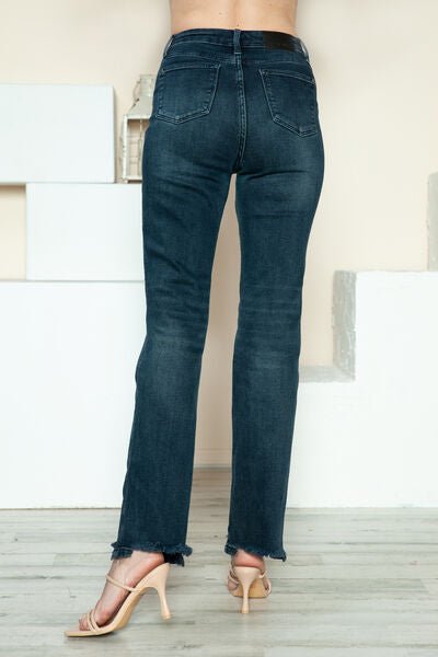 Judy Blue Full Size Button Fly Hem Destroy Straight Jeans - Willow & Oak