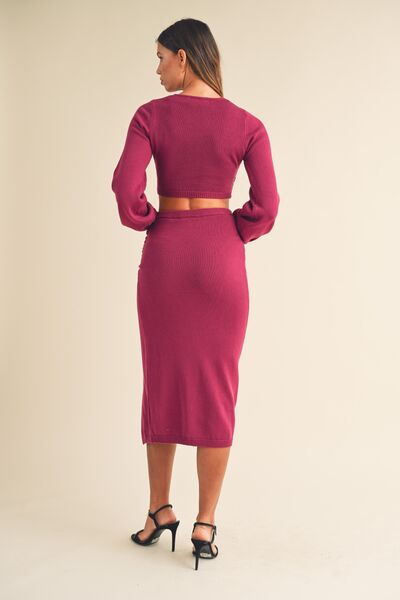 MABLE Front Twisted Knit Top and Midi Skirt Set - Willow & Oak