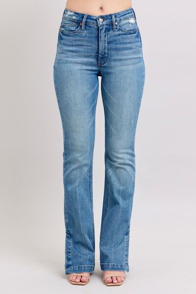 Judy Blue HW Tummy Control Vintage Wash Side Slit Slim Boot Jeans - Willow & Oak