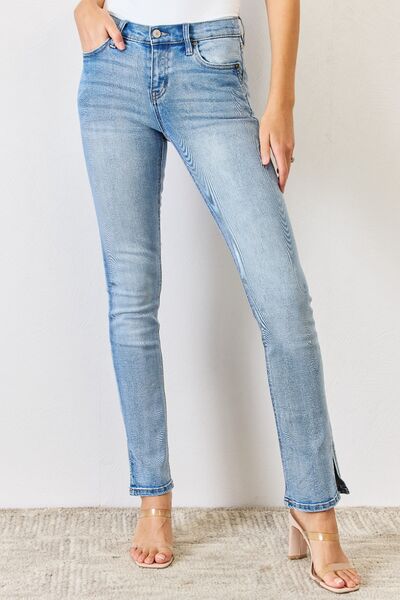 Kancan Full Size Mid Rise Y2K Slit Bootcut Jeans - Willow & Oak